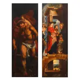 Manieră Peter Paul Rubens, Diptic ”Coborârea de pe cruce”, format din scenele: Vizita Fecioarei Maria; Sfântul Cristofor, ulei pe lemn