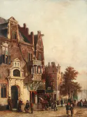 Gerrit Haverkamp, Târg în Antwerp, ulei pe pânză lipită pe placaj