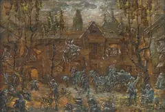 Scenă rusă by Mikhail Gelman, 1981, ulei pe placaj, offered Sep 2021