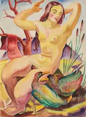 Baigneuză by Carol Hübner, 1938, acuarelă pe hârtie, sold Sep 2021