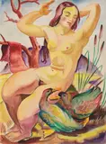 Carol Hübner, Baigneuză, 1938, acuarelă pe hârtie
