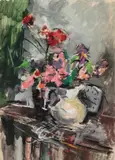 Iosif Rosenblut, Colț de atelier, 1966, guașă și cărbune pe carton subțire