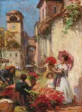 Imre Gergely, Piața de flori, ulei pe placaj