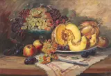 Petre Bărcănescu, Natură statică cu fructe și cuțit, ulei pe carton