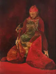 Înțelept by Petre Velicu, 1986, ulei pe pânză lipită pe carton, sold Sep 2021