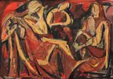 Eva Cerbu, Femei din Dobrogea, tempera pe hârtie