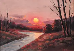Apus by Ion Doboşariu, ulei pe carton, sold Sep 2021