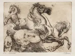 Cavalcadă by Marcel Chirnoagă, acvaforte şi acvatintă, sold Sep 2021