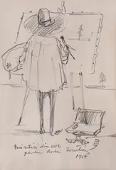 Pictor în plein-air by Sever Frențiu, 1957, creion pe hârtie, sold Sep 2021