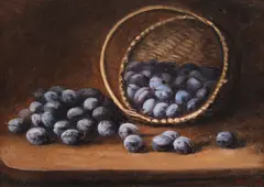 Aurel Fratila, Coș cu prune, 1920, ulei pe carton
