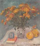 Constantin Mitroescu, Natură statică cu tufănele și gutui, 1968, ulei pe carton