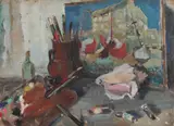 Nutzi Acontz, Natură statică de atelier, ulei pe carton