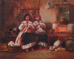 Zoltán Veress, În jurul vetrei, ulei pe pânză