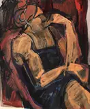 Eva Cerbu, Model în atelier, tempera pe hârtie