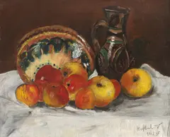 Valentin Hoeflich, Natură statică cu mere și ceramică tradițională, 1925, ulei pe carton