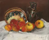 Valentin Hoeflich, Natură statică cu mere și ceramică tradițională, 1925, ulei pe carton