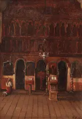 Interior de biserică by Ion Doboşariu, ulei pe carton, sold Sep 2021