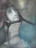 Arlechin în albastru by Petre Velicu, 1988, ulei pe pânză lipită pe carton, sold Sep 2021