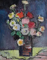 Eugen Ispir, Vas cu flori, 1963, ulei pe carton