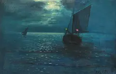 Nocturnă by Dimitrie Florian, ulei pe carton, sold Sep 2021