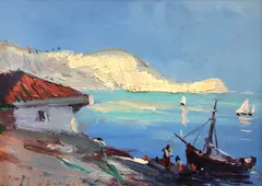 Golf la Balcic by Dimitrie Florian, ulei pe carton, sold Sep 2021