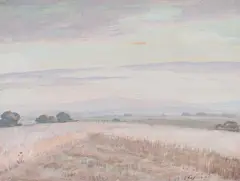 Apus by George Catargi, guașă pe hârtie lipită pe carton, sold Sep 2021
