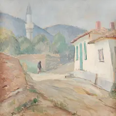 Mircea Velea, Peisaj din Babadag, ulei pe carton