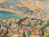 Constantin Mihalcea-Bragă, Peisaj din Ialta (Crimeea), 1942, acuarelă pe hârtie lipită pe carton