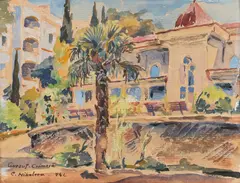 Constantin Mihalcea-Bragă, Stradă în Gurzut (Crimeea), 1942, acuarelă pe hârtie lipită pe carton