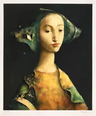 Georges Mazilu, Femme a la coiffe bleue, cromolitografie