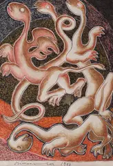 Ion Irimescu, Himere, 1993, creioane colorate, tuș și acuarelă pe hârtie