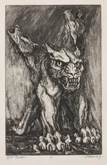 Cerber by Marcel Chirnoagă, acvaforte și acvatintă, sold Sep 2021