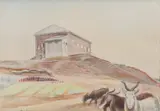 Zin (Singer) Lazăr, Peisaj din Saron, 1943, creioane colorate pe hârtie