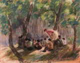 Nicolae Gropeanu, Șezătoarea copiilor, pastel pe hârtie