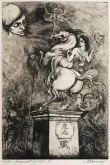 Monument ecvestru by Marcel Chirnoagă, acvaforte și acvatintă, sold Sep 2021