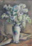 Flori de liliac by Gheorghe (Geo) Zlotescu, ulei pe carton, sold Jul 2021