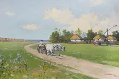 Car cu boi by Ion Doboşariu, 1925, ulei pe carton, sold Jul 2021