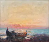 Pregătiri de pescuit by Dimitrie Florian, ulei pe pânză, sold Jul 2021