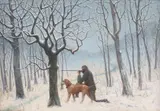 Ion Bărbulescu Aluta, La vânătoare, ulei pe carton