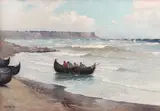 Întoarcerea de la pescuit by Dimitrie Florian, ulei pe pânză, sold Jul 2021