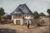 Ion Doboşariu, Țărăncuță în fața casei, ulei pe carton