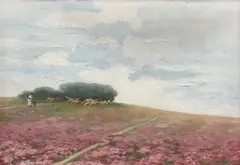 Arthur Mendel, Ciobănaș cu turma de oi, 1904, ulei pe lemn