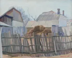 Cicerone Popescu, Ogradă, 1953, ulei pe carton