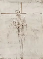 Sorin Ilfoveanu, Coborârea de pe cruce, 1989, tuș și laviu pe hârtie