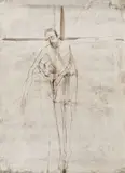 Sorin Ilfoveanu, Coborârea de pe cruce, 1989, tuș și laviu pe hârtie