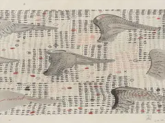 Cer by Marian Zidaru, 1983, tuș, laviu, creion și creioane cerate, sold Jul 2021