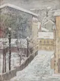 Constanţa Crişan, Iarnă în București, 1938, ulei pe carton