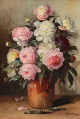 Elena Müller-Stăncescu, Bujori, ulei pe carton