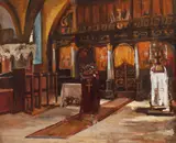 Pericle Capidan, Interior de biserică, 1933, ulei pe carton