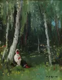 Odihnă by Leon Biju, ulei pe carton, sold Jul 2021